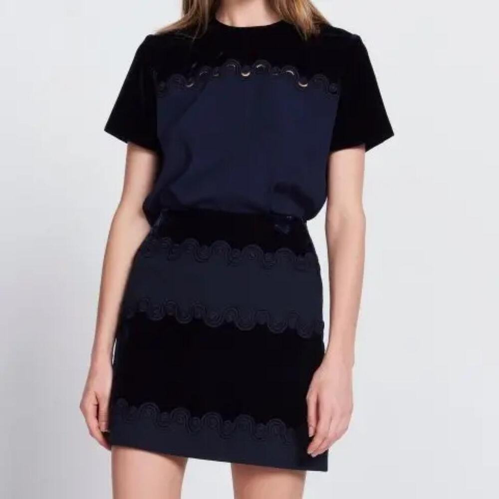 Sandro black velvet mini skirt
